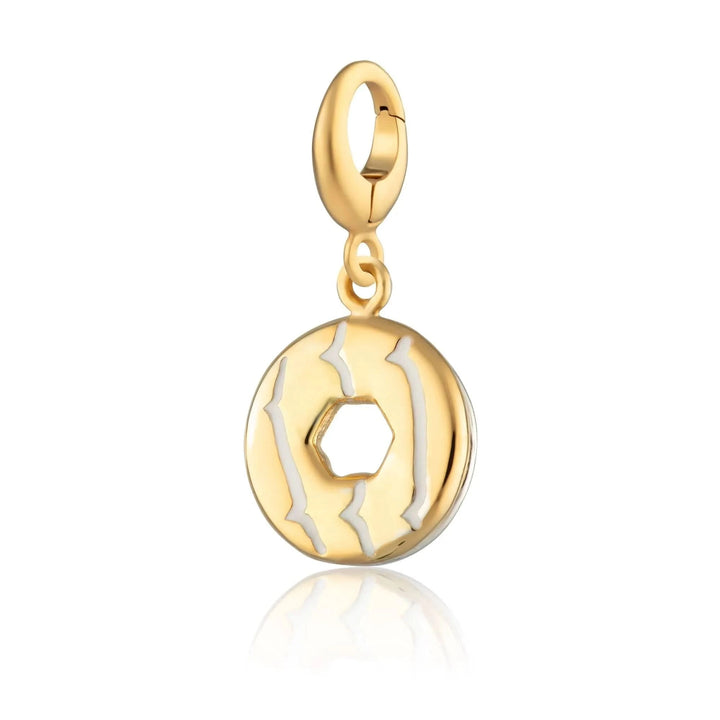 Gold Plated Party Ring Biscuit Charm with White Enamel CSGWPR