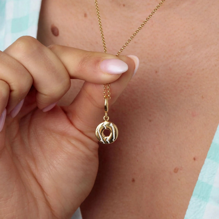 Gold Plated Party Ring Biscuit Charm with White Enamel CSGWPR