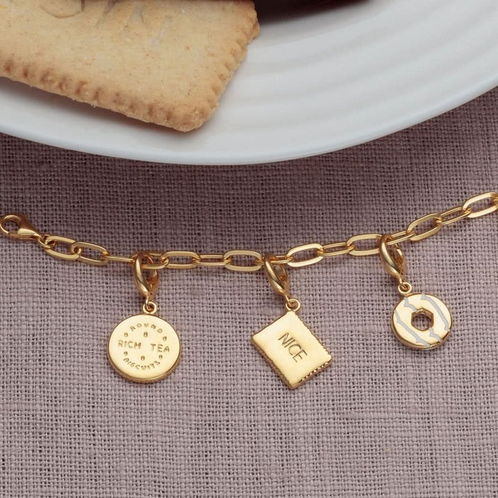 Gold Plated Party Ring Biscuit Charm with White Enamel CSGWPR