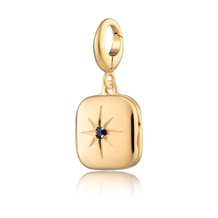 Gold Plated Star Locket Charm with Blue Stone CGSLBL