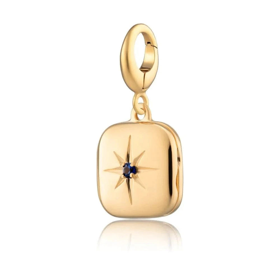 Gold Plated Star Locket Charm with Blue Stone CGSLBL