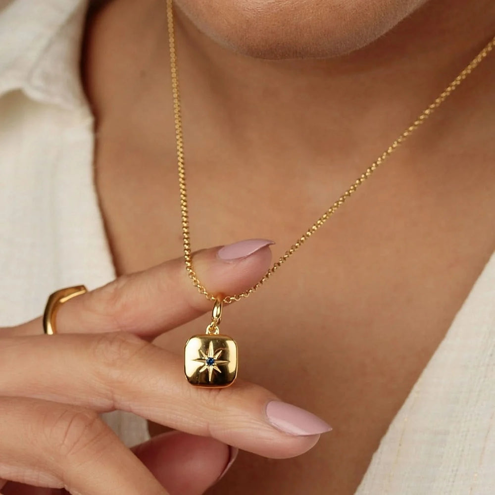 Gold Plated Star Locket Charm with Blue Stone CGSLBL