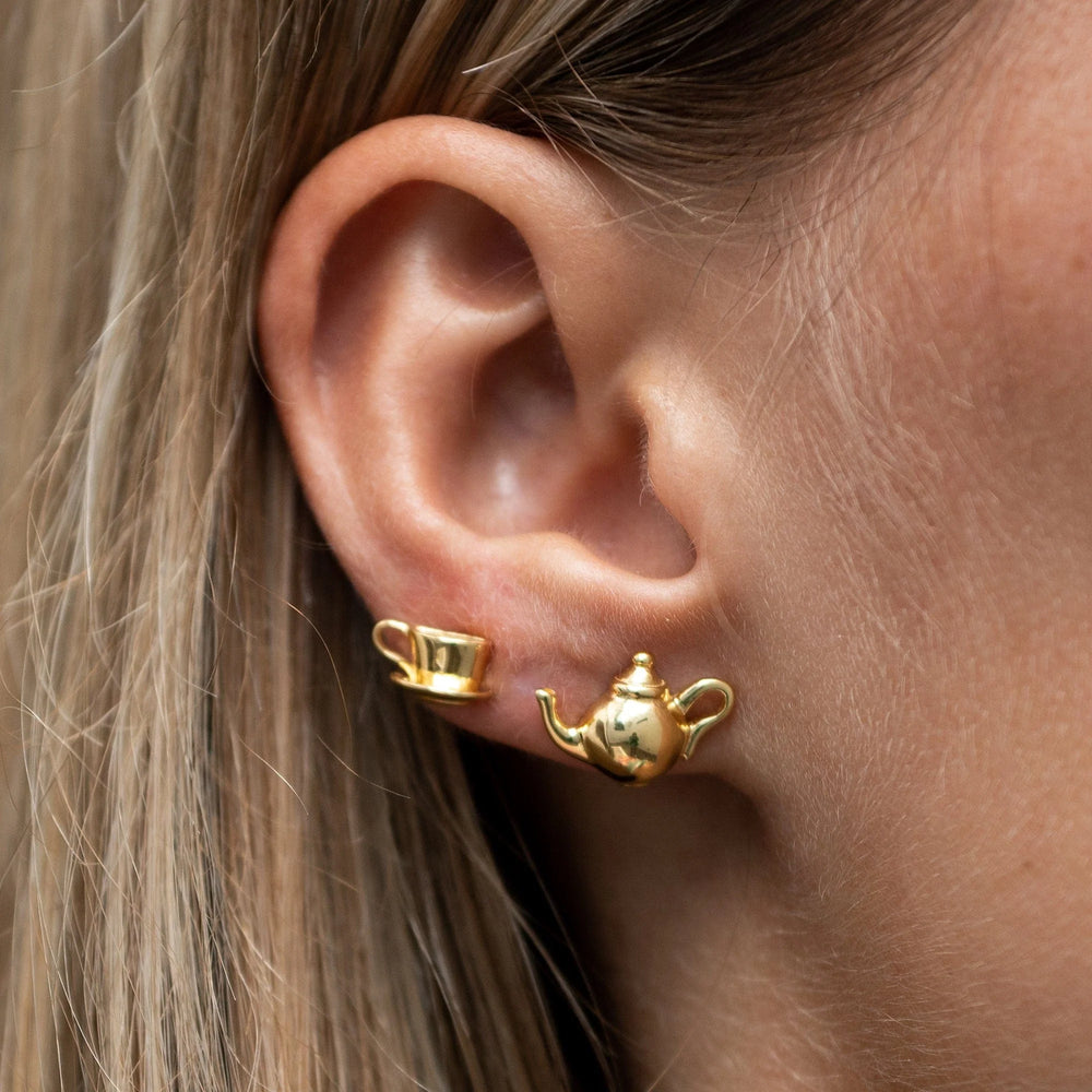 Gold Plated Teapot and Teacup Stud Earrings SEGTTM