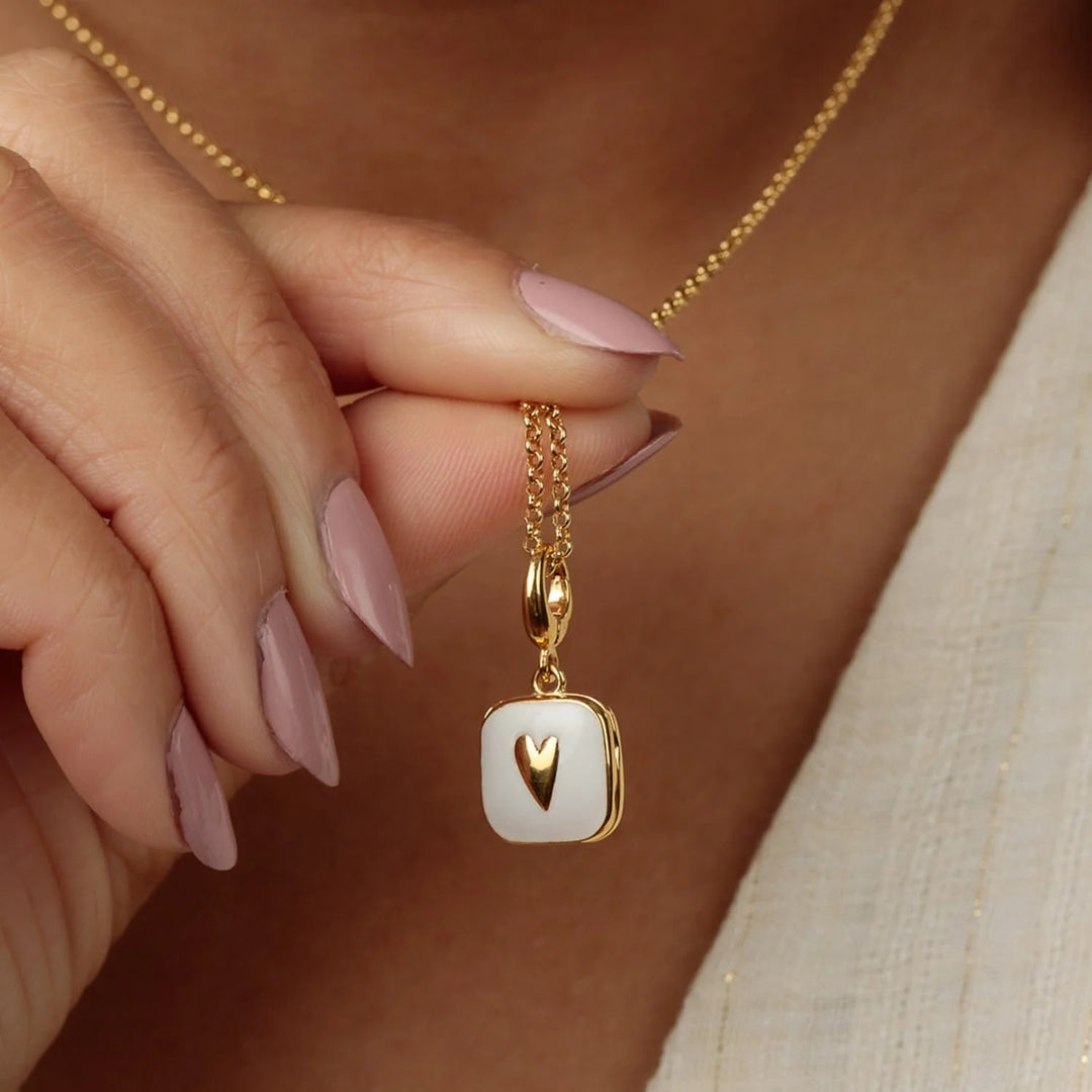 Gold Plated White Heart Locket Charm CGHLWH