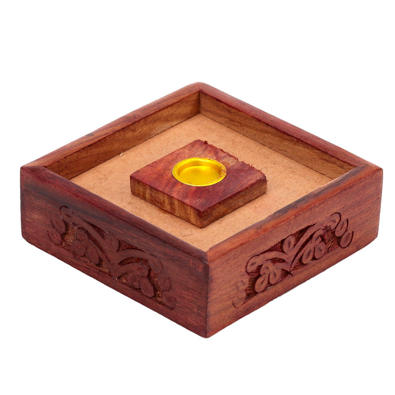 Sheesham Wood Pyramid Incense Cone Box with Flower Fretwork IF198
