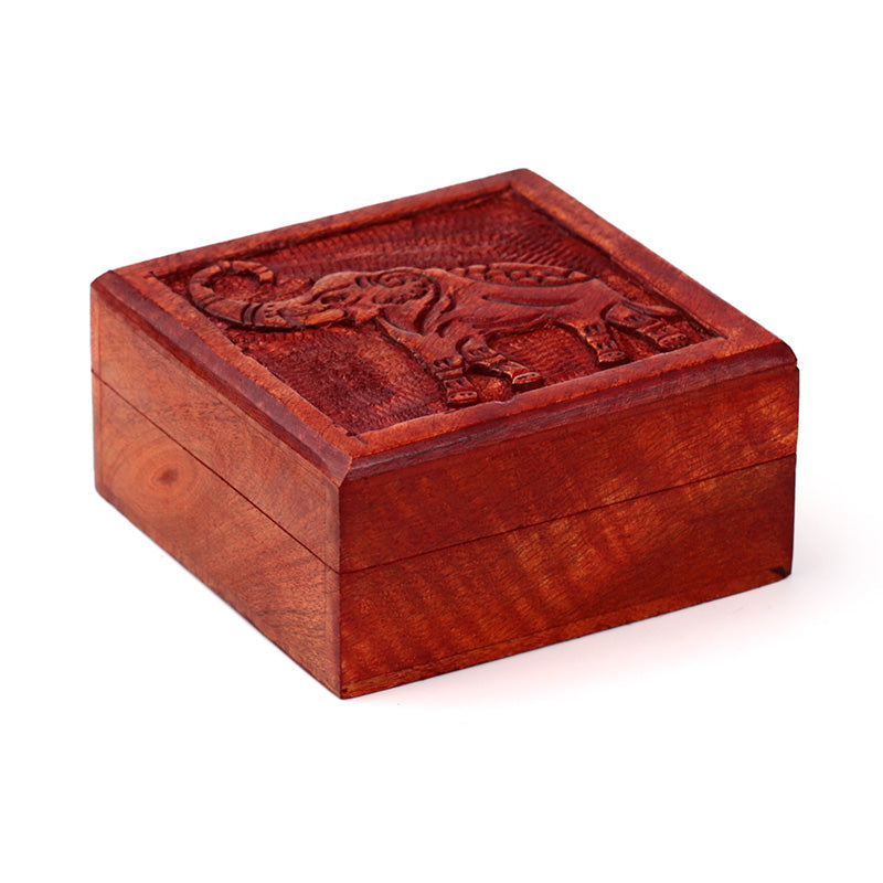 Mango Wood Carved Elephant Trinket Box IF249M
