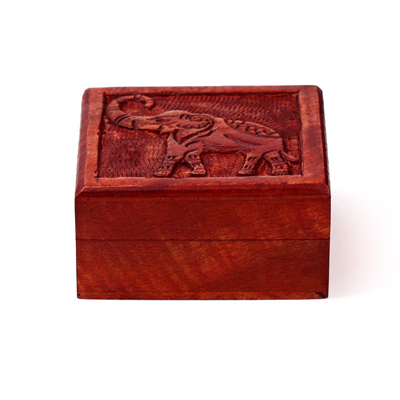 Mango Wood Carved Elephant Trinket Box IF249M