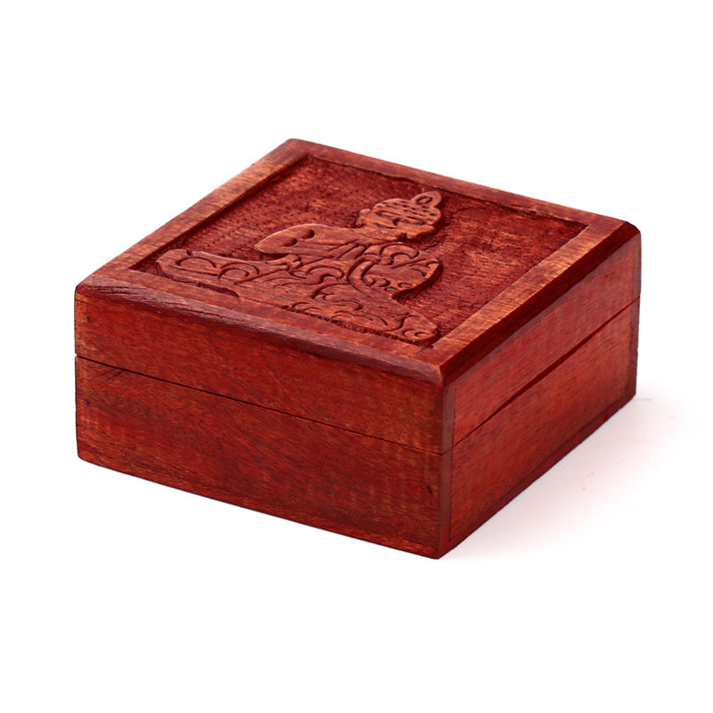 Mango Wood Carved Thai Buddha Trinket Box IF250M