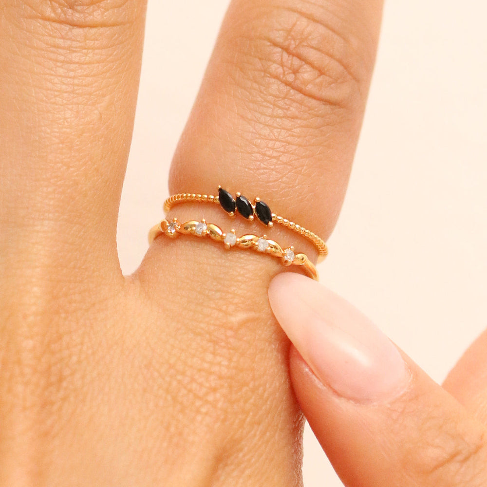 Black Cubic Layered Ring
