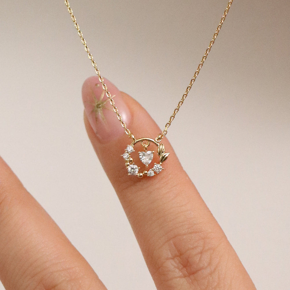 Cubic Heart Leaf Necklace