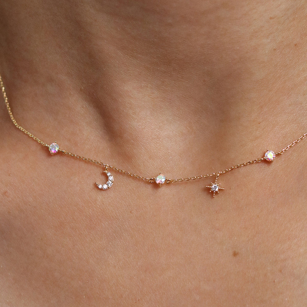 Smoked Topaz Cubic Moon Star Necklace