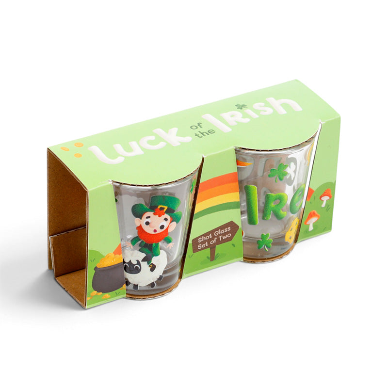 Set of 2 Ireland Luck of the Irish Leprechaun Glass Shot Glasses (50ml) JAR104