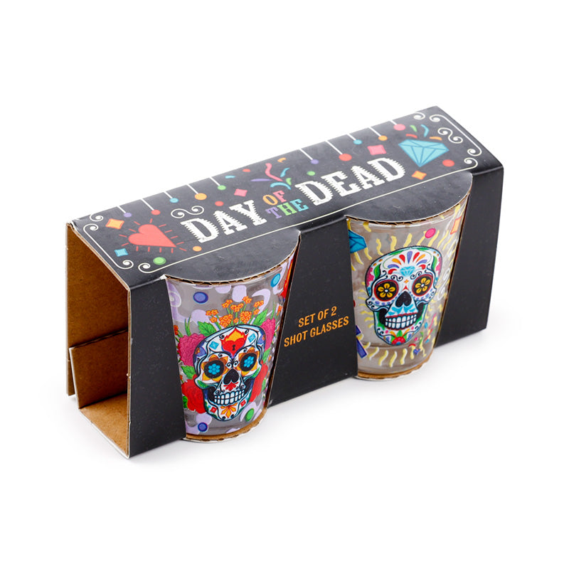 Set of 2 Day of the Dead Glass Shot Glasses (50ml) JAR105
