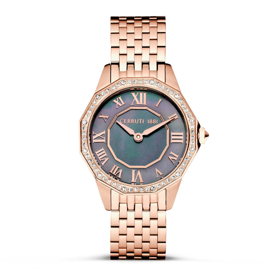 Cerruti Ladies Rose Gold Bracelet Black Pearl Dial Watch CIWLG0008201