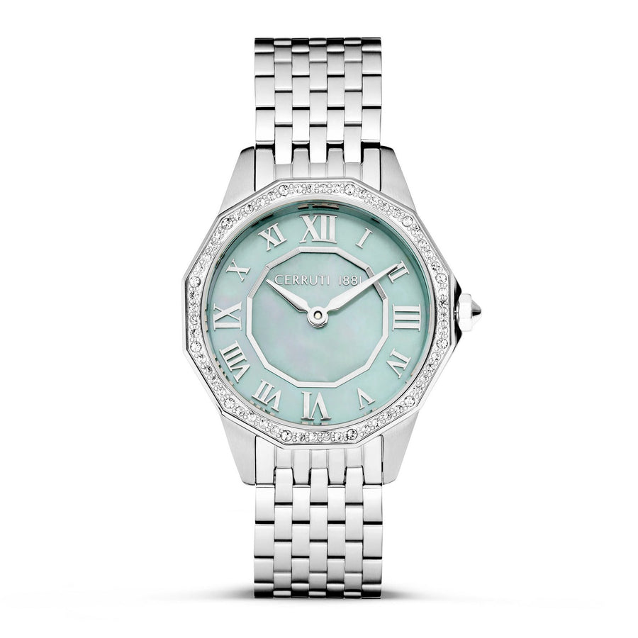 Cerruti Ladies Silver Bracelet Blue Pearl Dial Watch CIWLG0008204