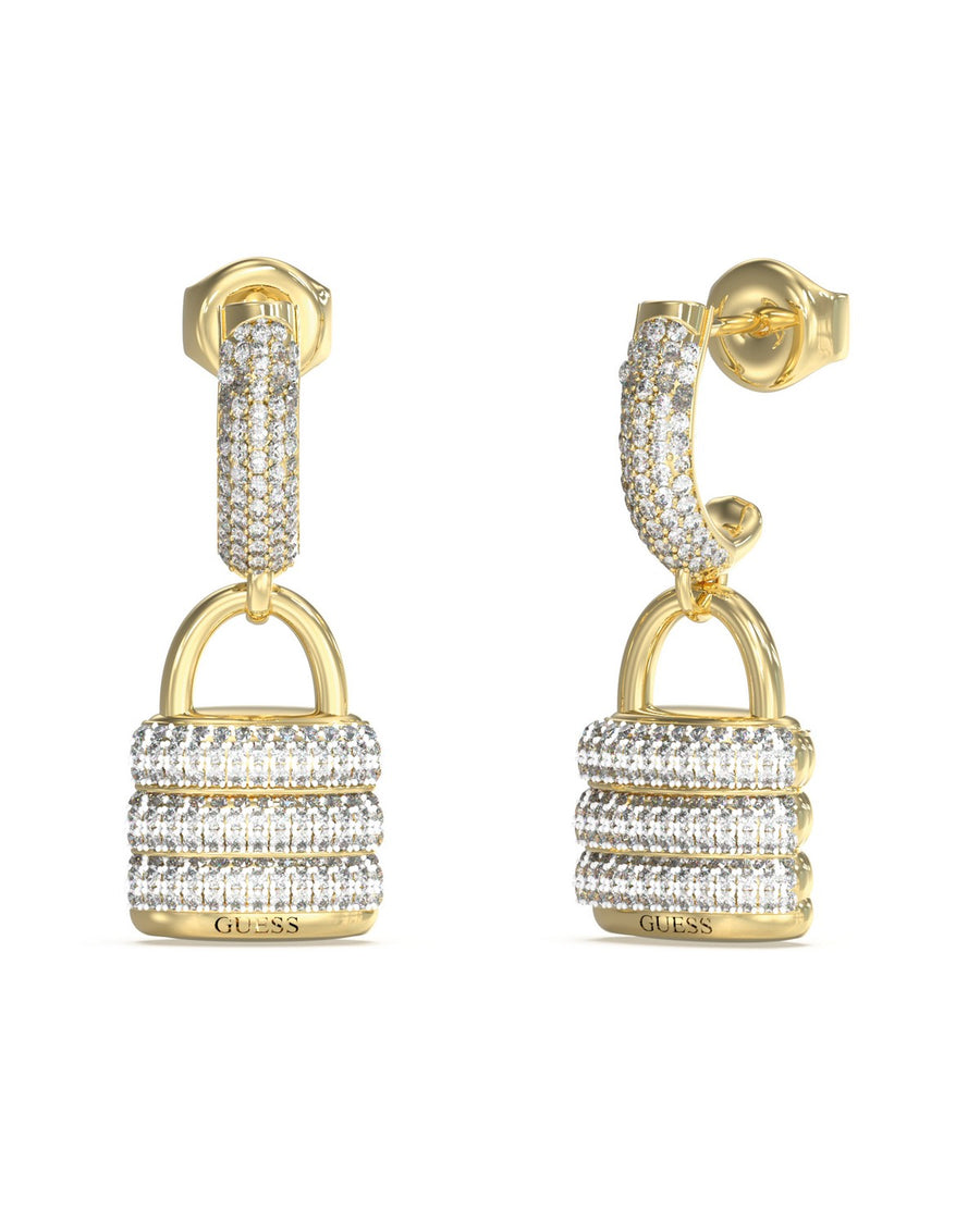 Guess Womens Guess My Secret 27mm Pave Padlock Pendants UBE05407YG