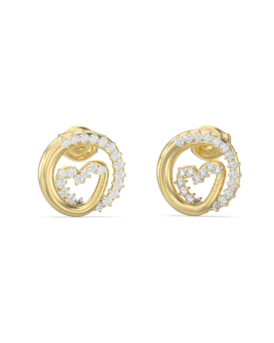Guess Womens Iconique 14mm Wrapped Heart Studs UBE05528YG