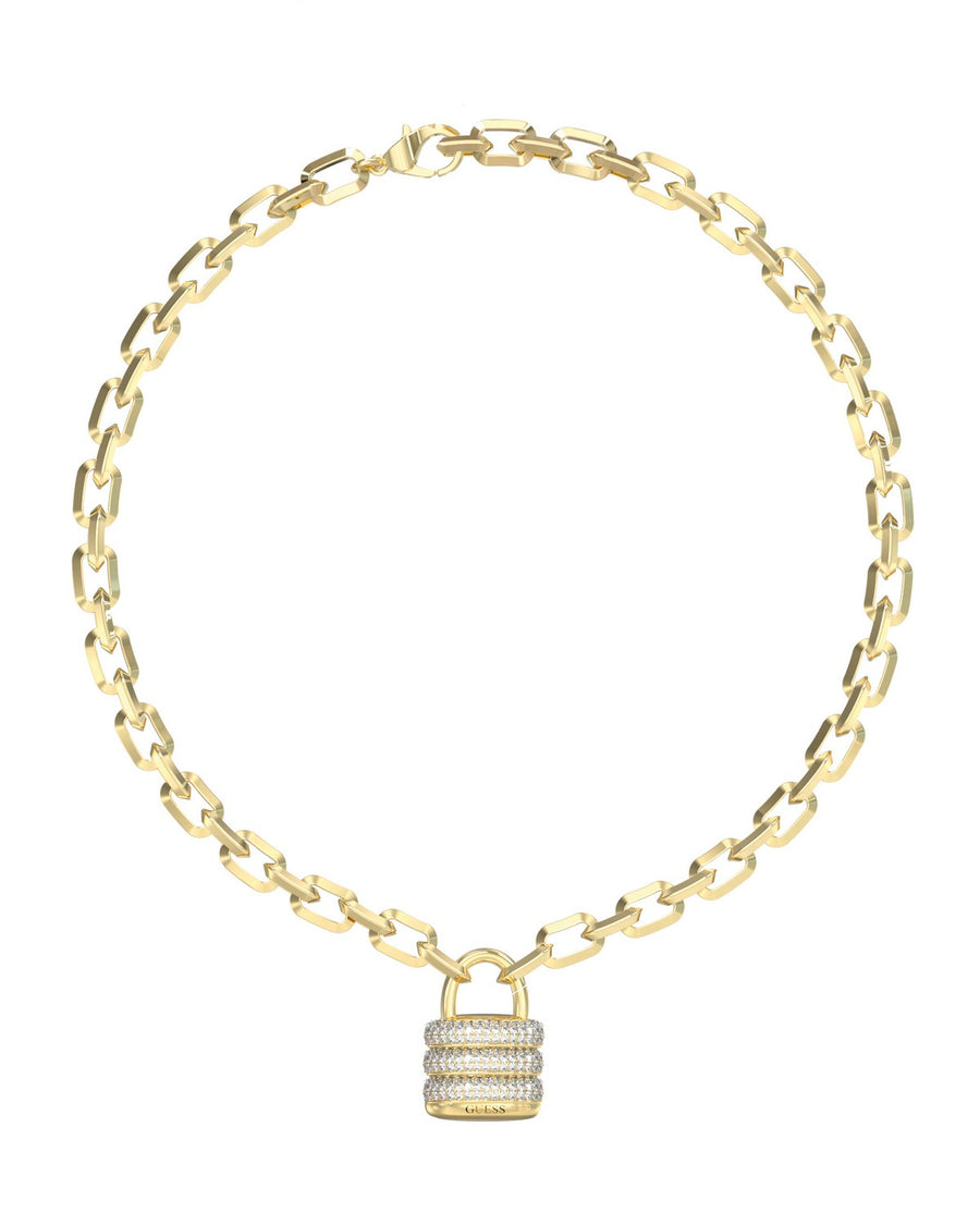 Guess Womens Guess My Secret 16-18" Pave Padlock Necklace UBN05415YG