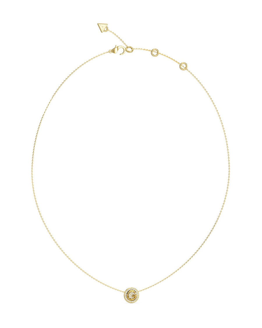 Guess Womens G Crystal 16-18" G Coin Pave Necklace UBN05446YG