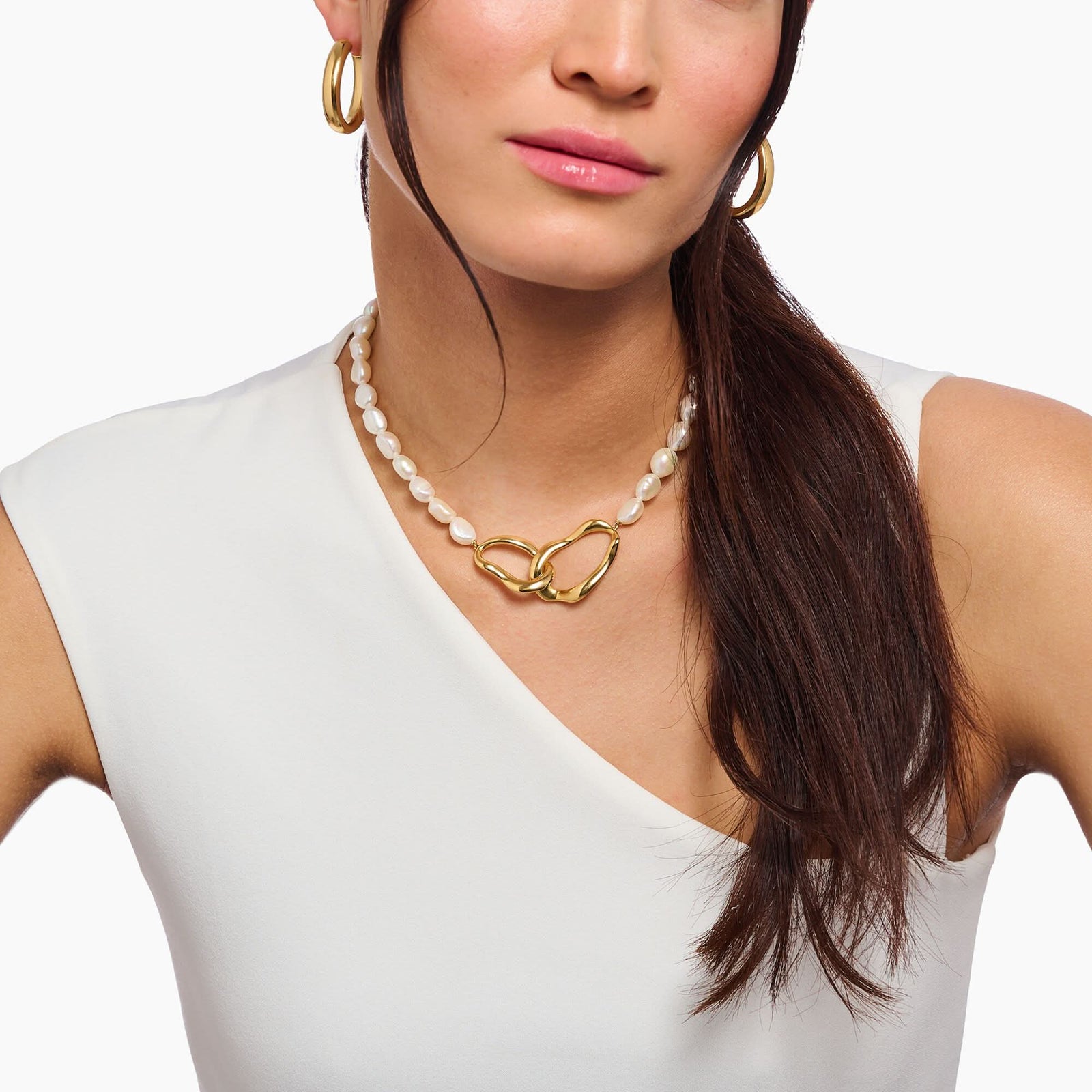 Natural Beauty Gold Plated Pearl Necklace KE2321-430-14
