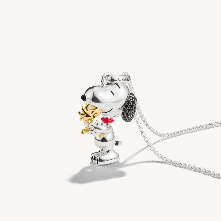 Sterling Silver 18ct Gold Peanuts Snoopy And Woodstock Pavé Necklace KE2345-565-7