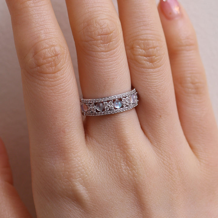 Moonstone flower layered ring-2