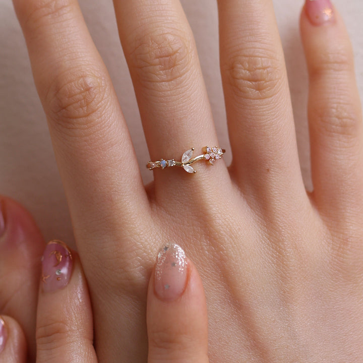 Moonstone flower leaf ring-2