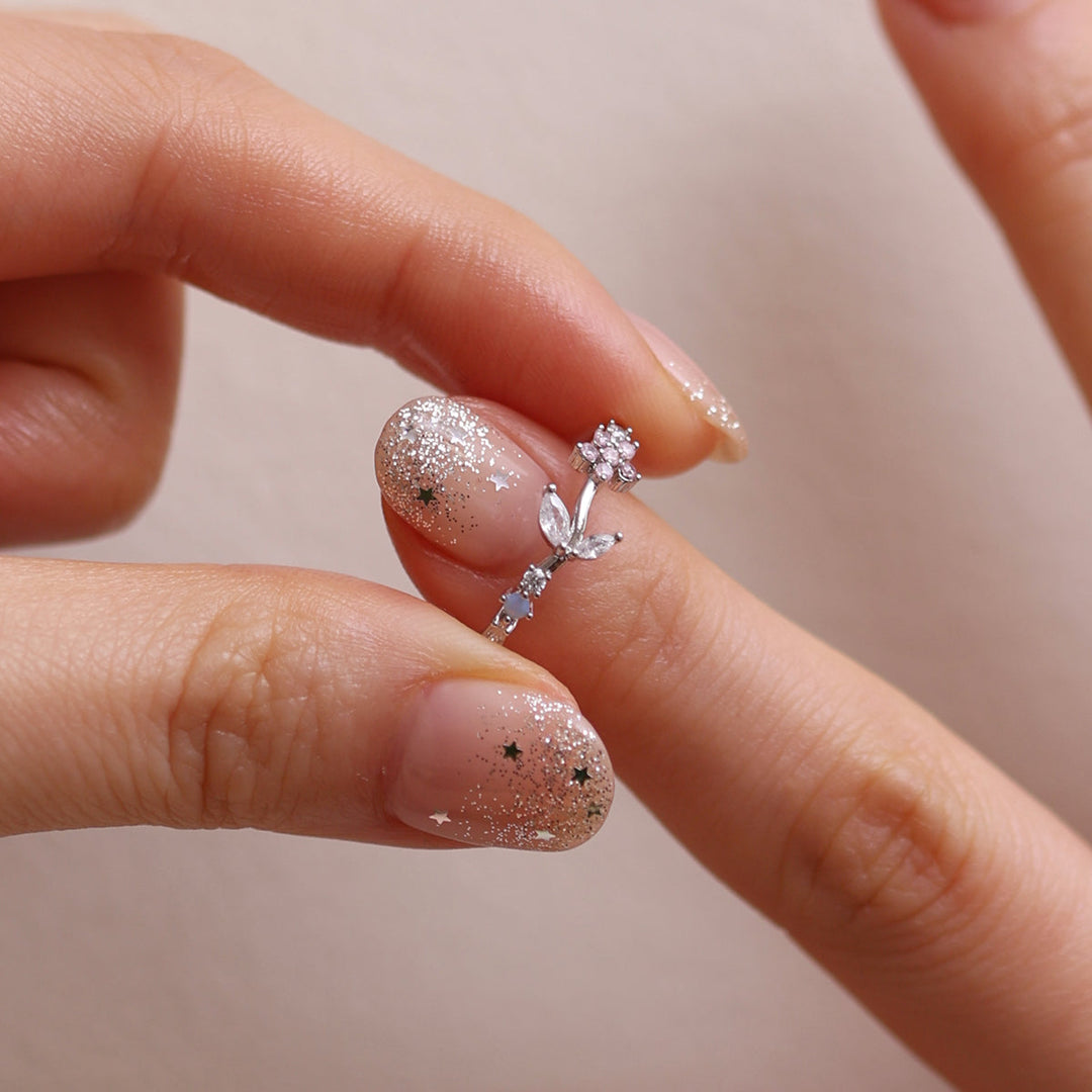 Moonstone flower leaf ring-3