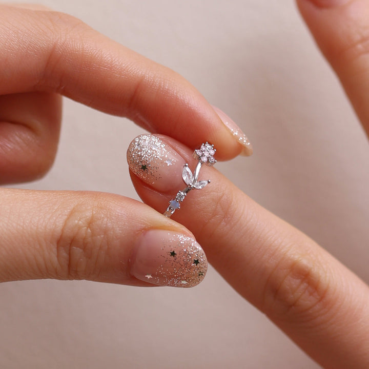 Moonstone flower leaf ring-3