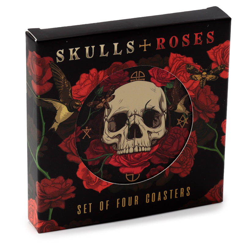 Skulls and Roses Set of 4 Cork Coasters KP72