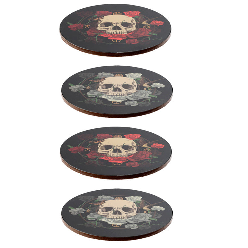 Skulls and Roses Set of 4 Cork Coasters KP72