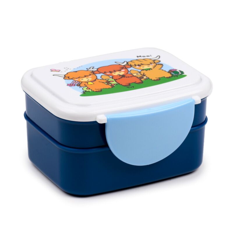 Adoramals Highland Coo Cow Clip Lock Stacked Bento Lunch Box with Cutlery LBOX107