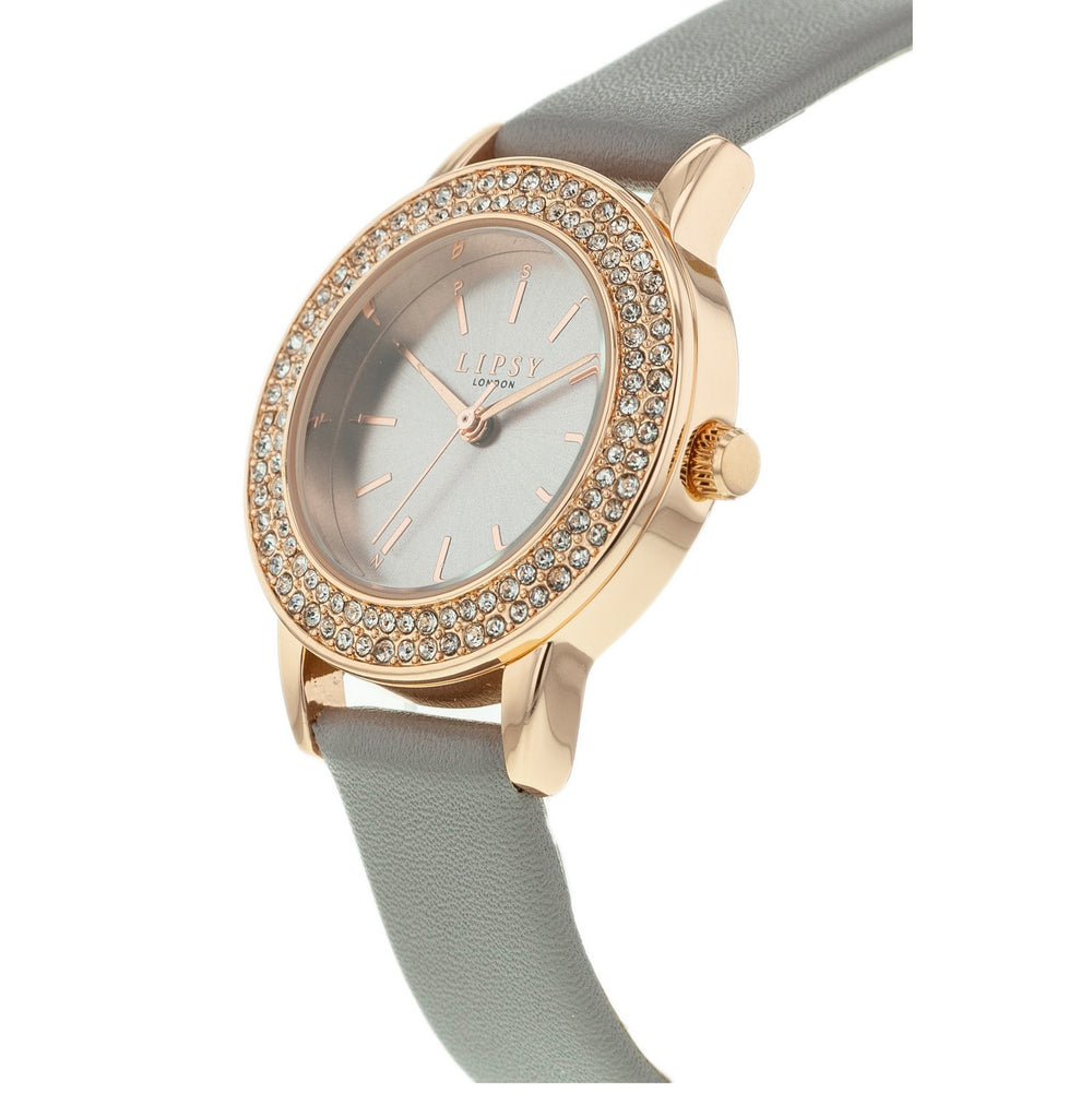 Lipsy Grey Strap Stone Set Rose Gold Case Grey Dial Watch LP939