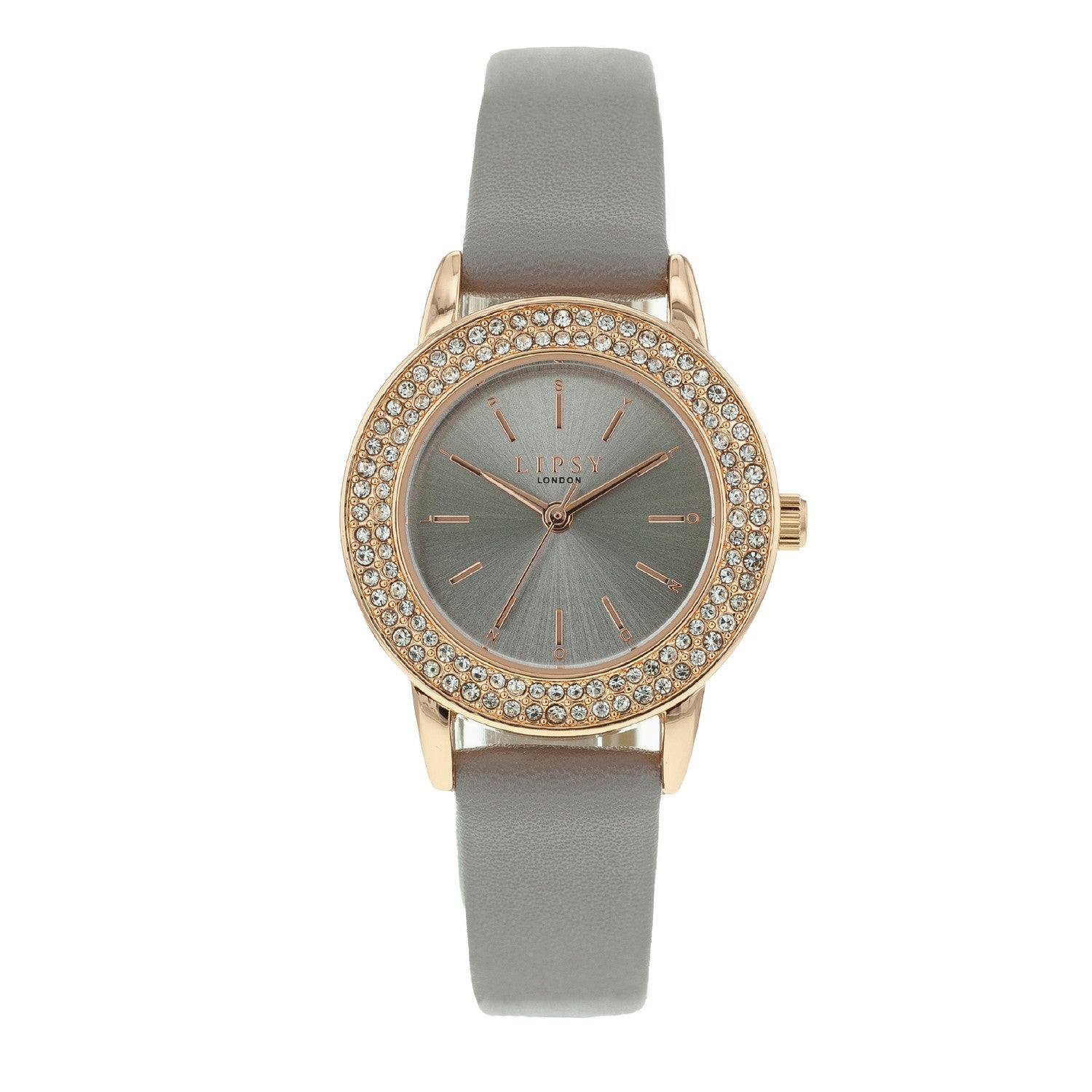 Lipsy Grey Strap Stone Set Rose Gold Case Grey Dial Watch LP939