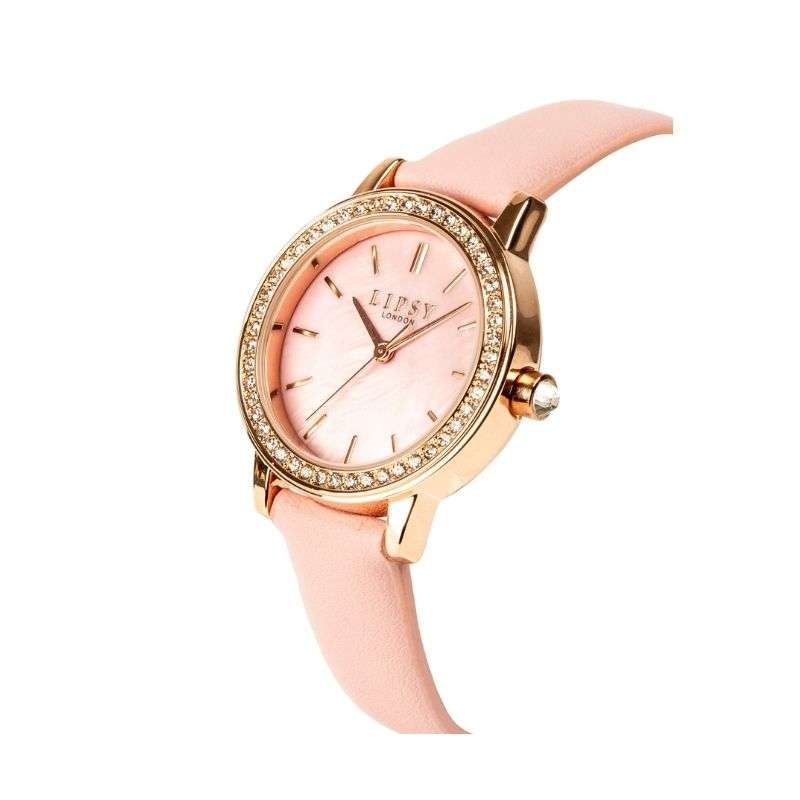 Lipsy Pink Strap Pink Marble Dial Diamante Bezel Watch LP967