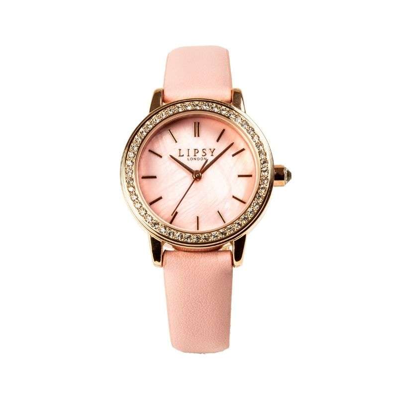 Lipsy Pink Strap Pink Marble Dial Diamante Bezel Watch LP967