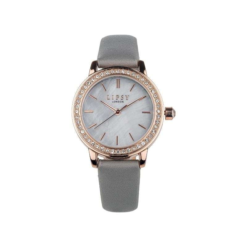 Lipsy Grey Strap Grey Marble Dial Stone Set Bezel Watch LP968