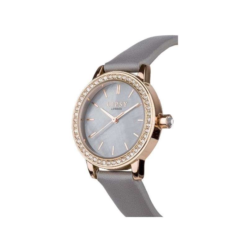 Lipsy Grey Strap Grey Marble Dial Stone Set Bezel Watch LP968