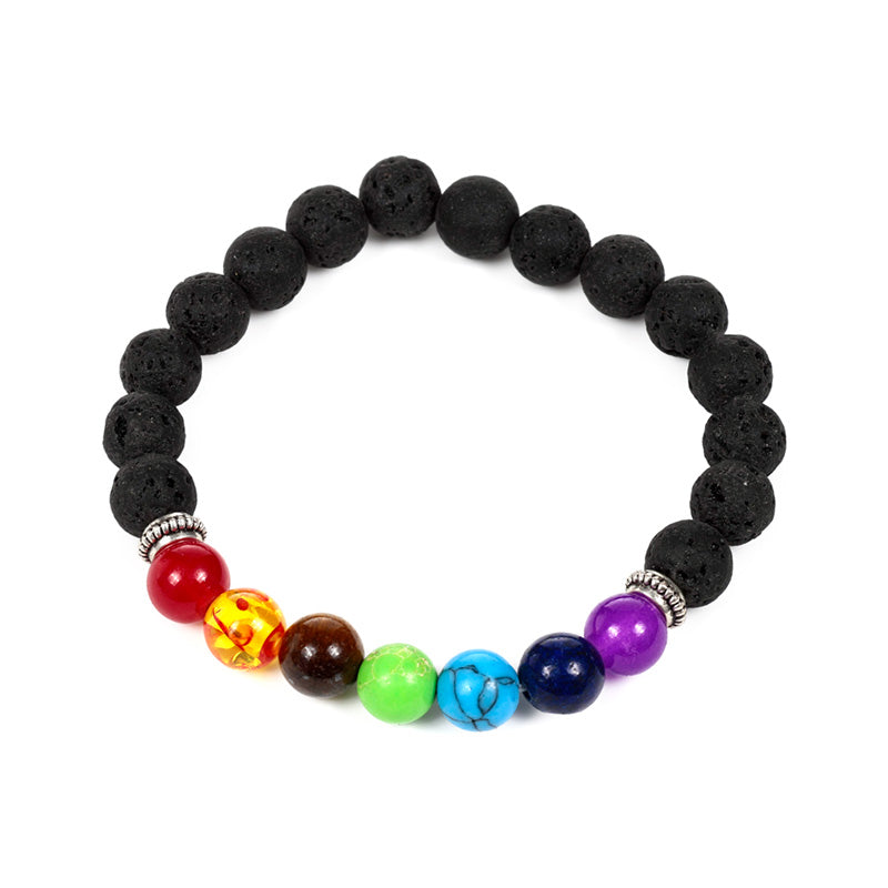 Chakra Lava Rock Round Bead & Gemstone Beaded Bracelet MIN50