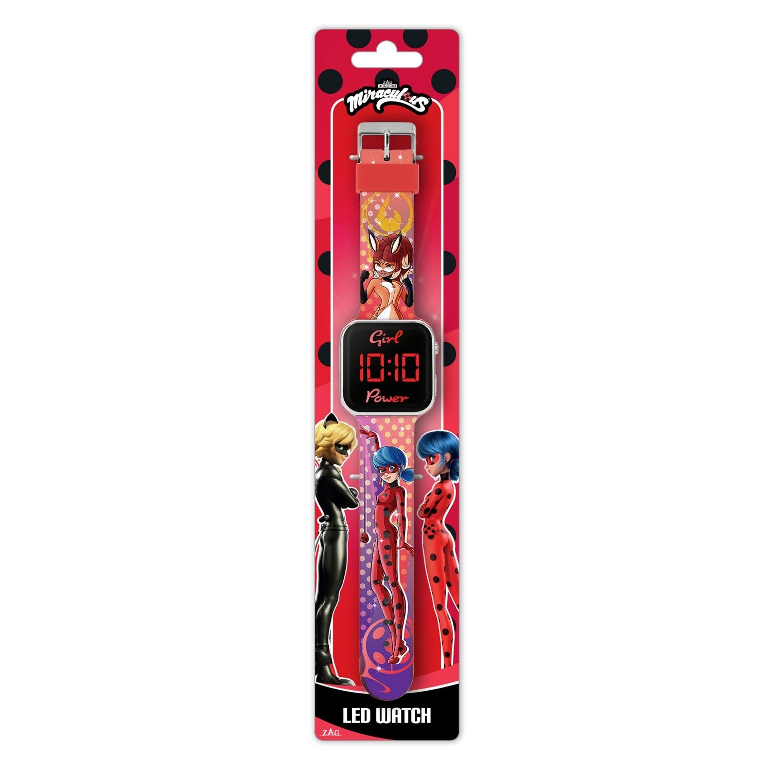 Kids Film And Cartoon Lady Bug Miraculous Ladybug Printed Strap Led Red Watch MRC4024