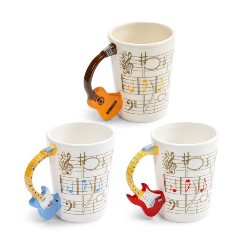 Guitar with Sheet Music Decal Ceramic Shaped Handle Mug MUG104