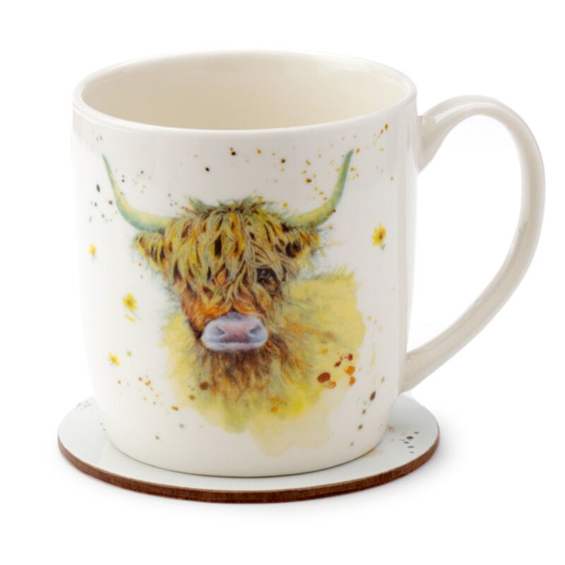 Jan Pashley Highland Coo Cow Porcelain Mug & Coaster Set MUGC32