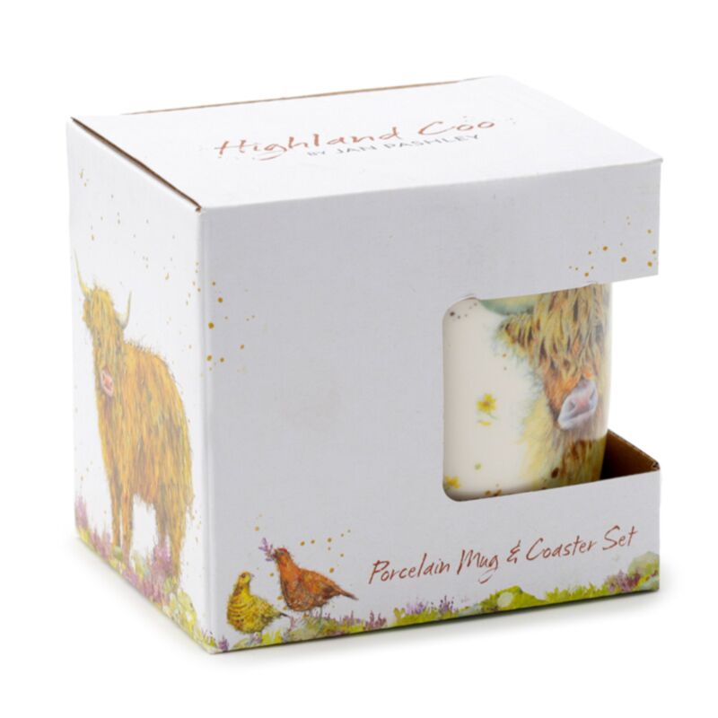 Jan Pashley Highland Coo Cow Porcelain Mug & Coaster Set MUGC32