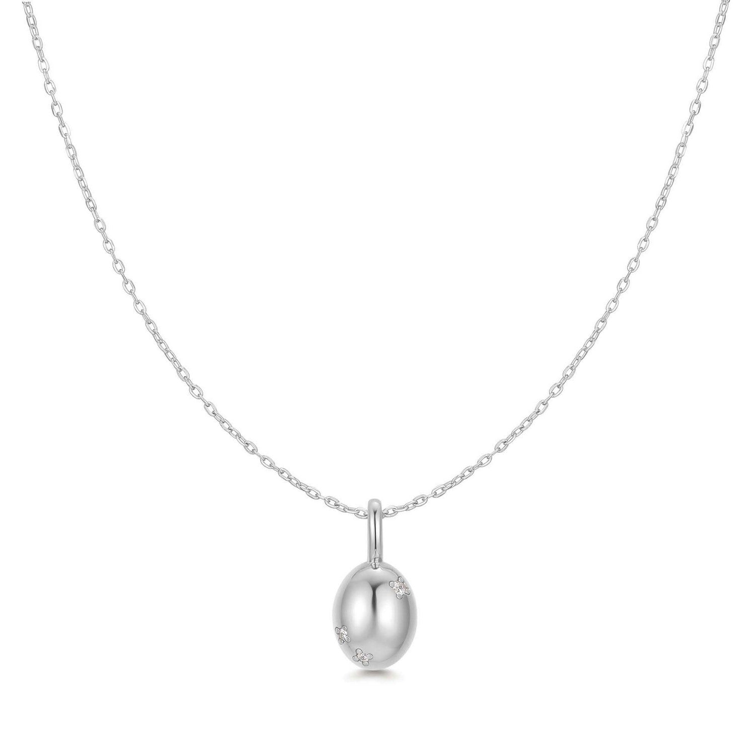Silver Floral Oval Pendent Necklace N068-03H