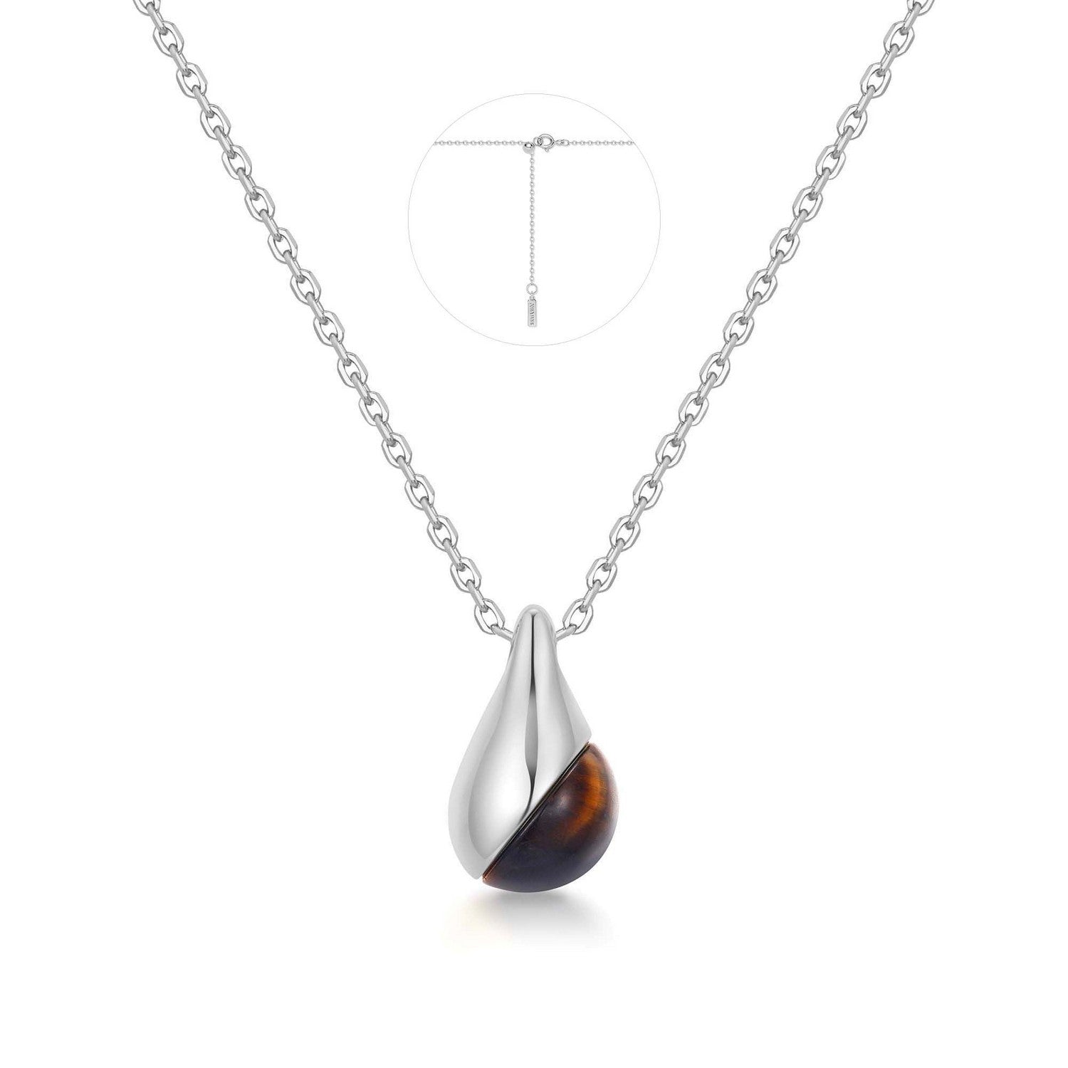 Silver Tiger Eye Droplet Pendant Necklace N068-05H