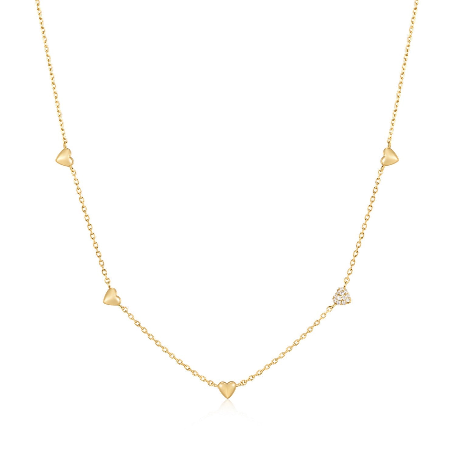 Ania Haie Gold Pavé Puffed Heart Station Necklace N074-05G