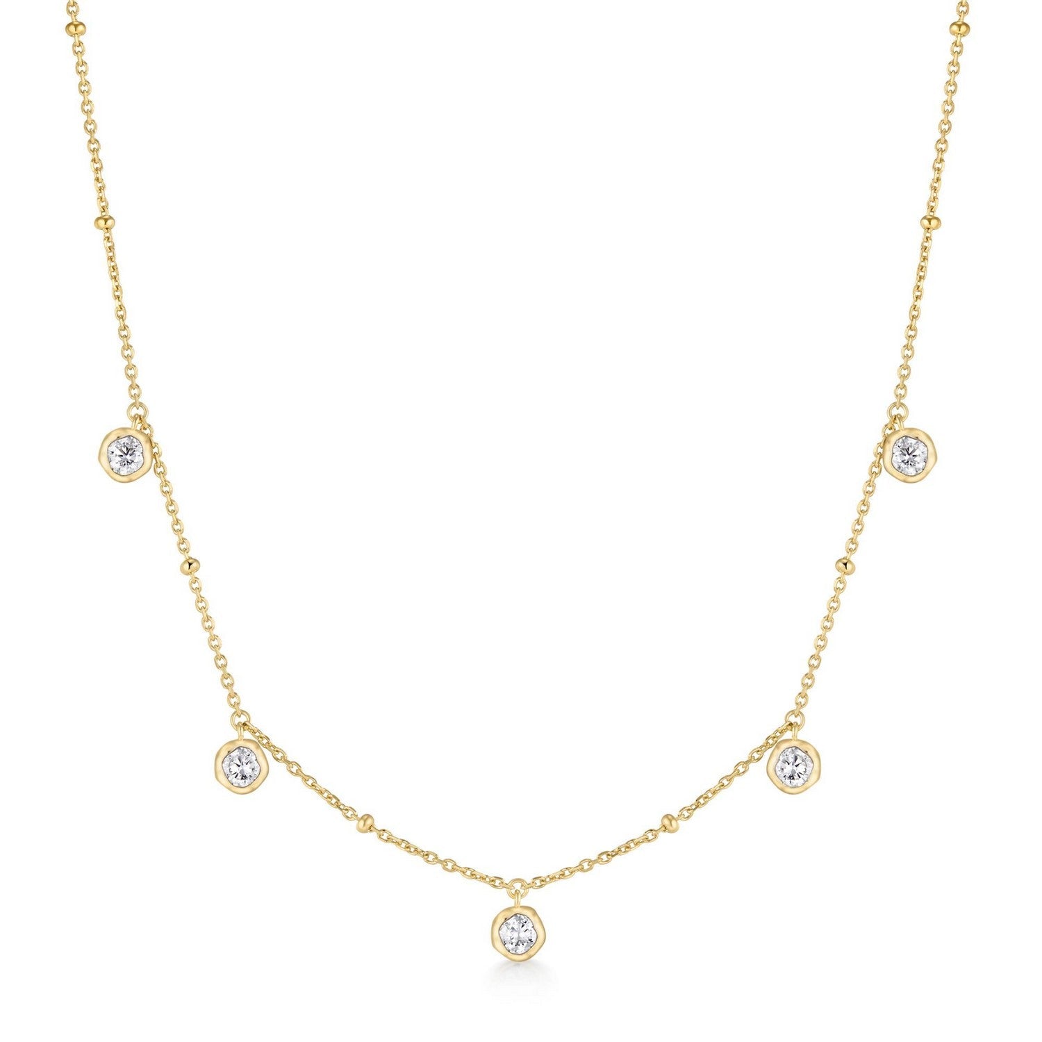 Ania Haie Gold Molten Bezel-Set Droplet Station Necklace N074-07G