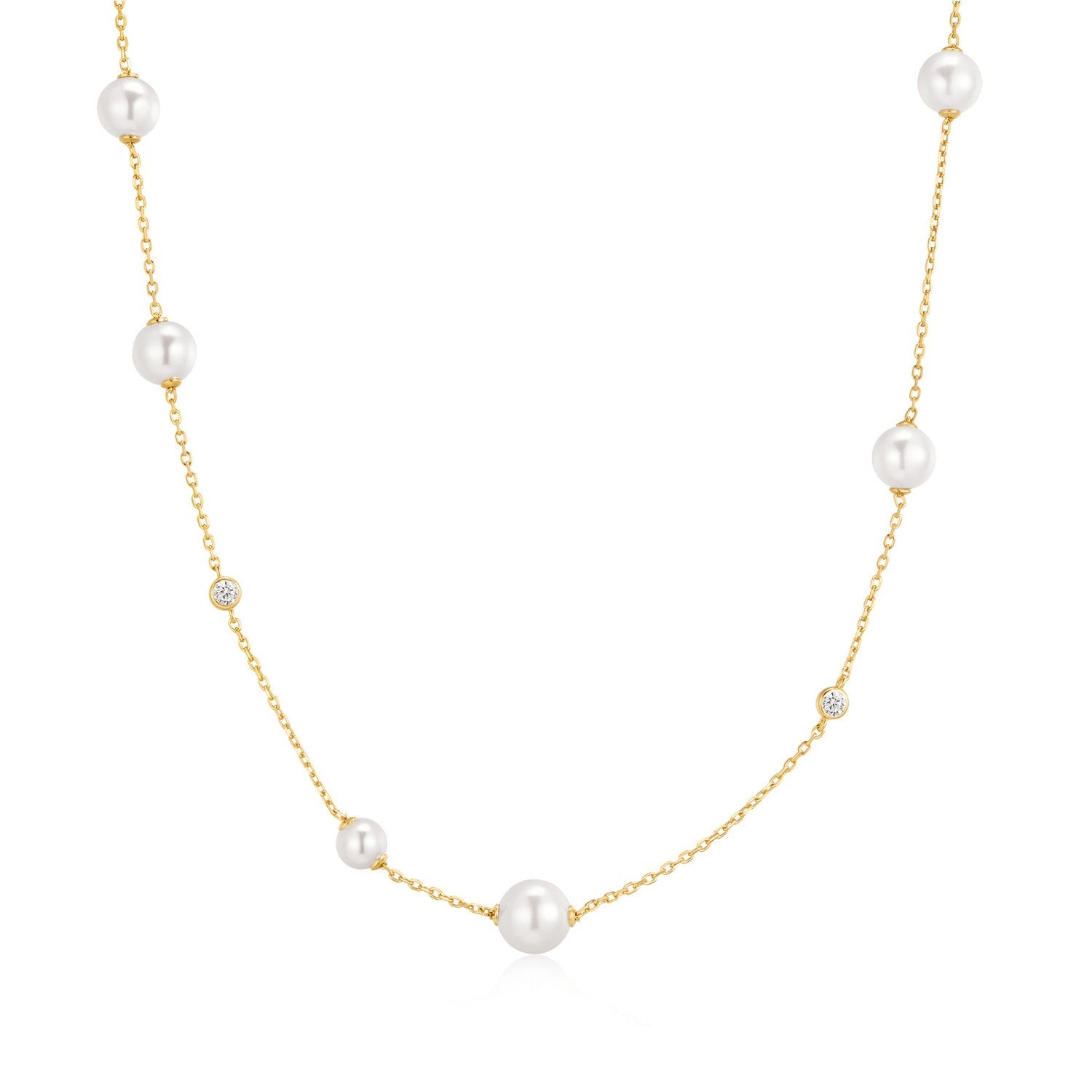 Ania Haie Gold Asymmetric Shell Pearl Station Necklace N075-05G
