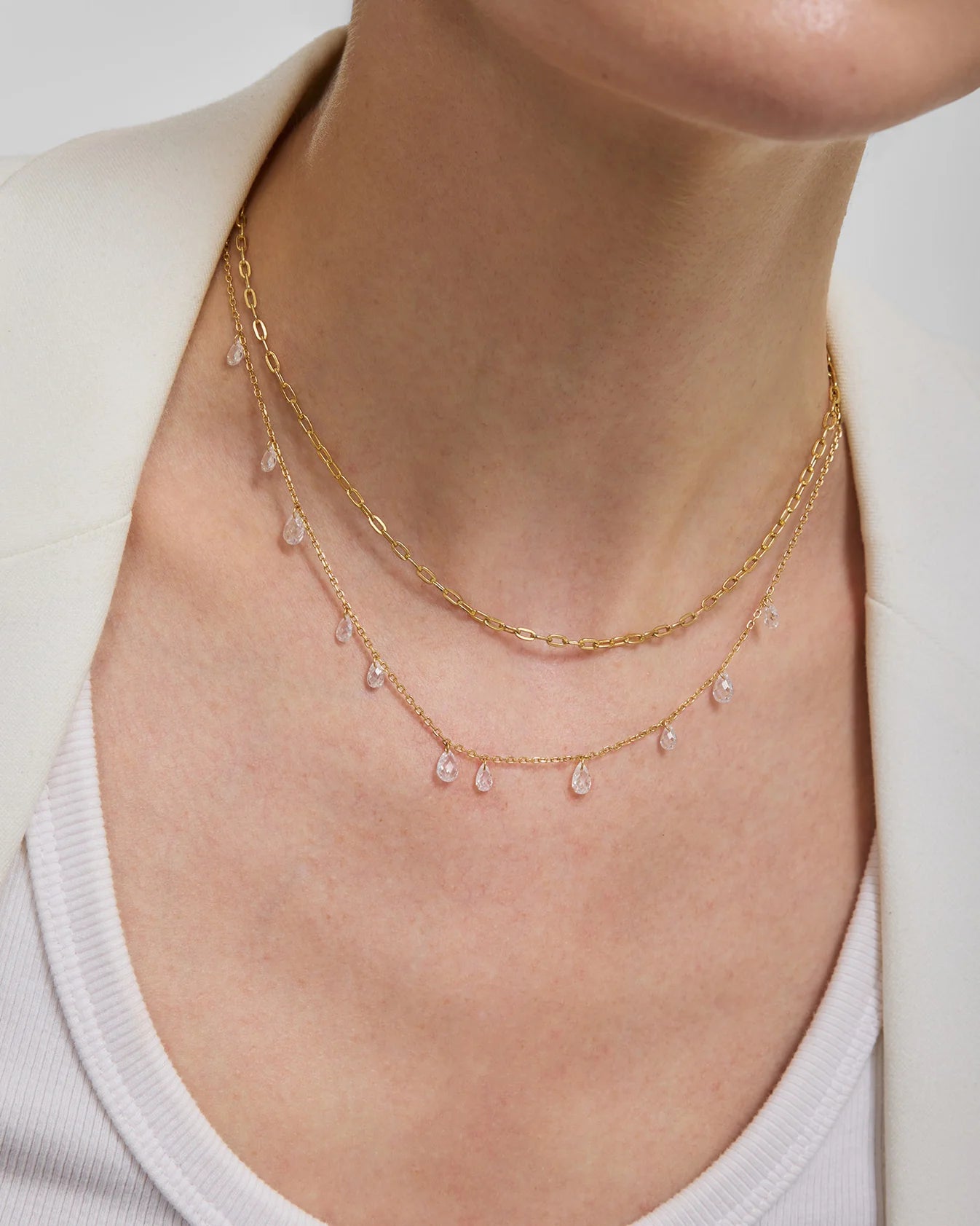 Ania Haie Fluid Light Gold Ethereal Teardrop Dangle Station Necklace N078-01G