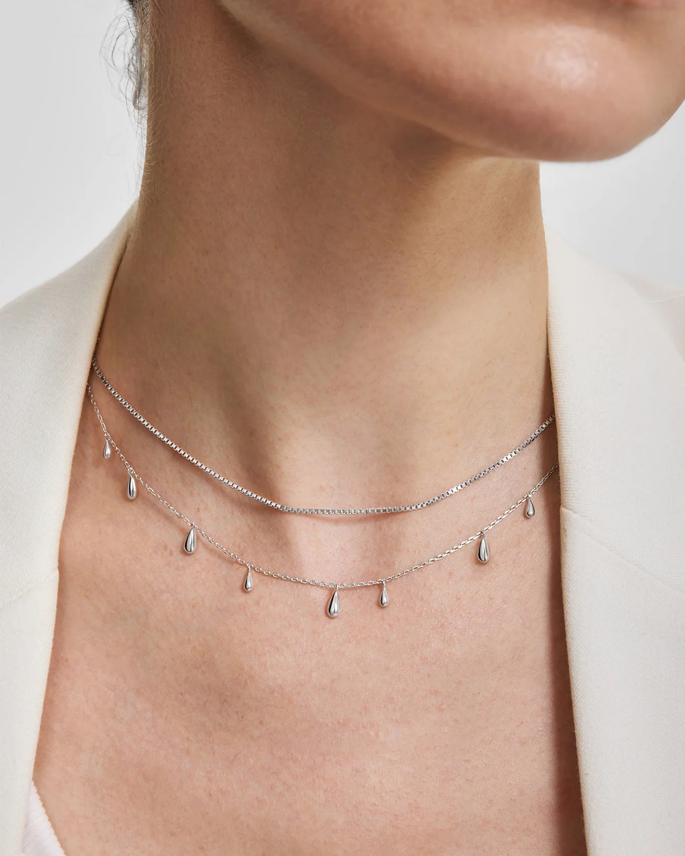 Ania Haie Fluid Light Silver Polished Teardrop Dangle Station Necklace N078-02H